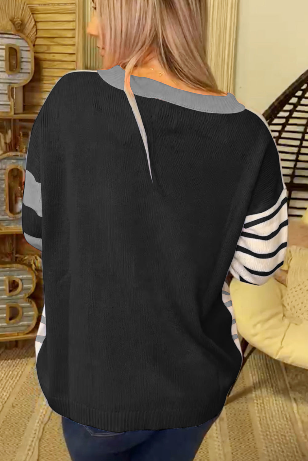 Orange Striped Colorblock Pullover Sweater