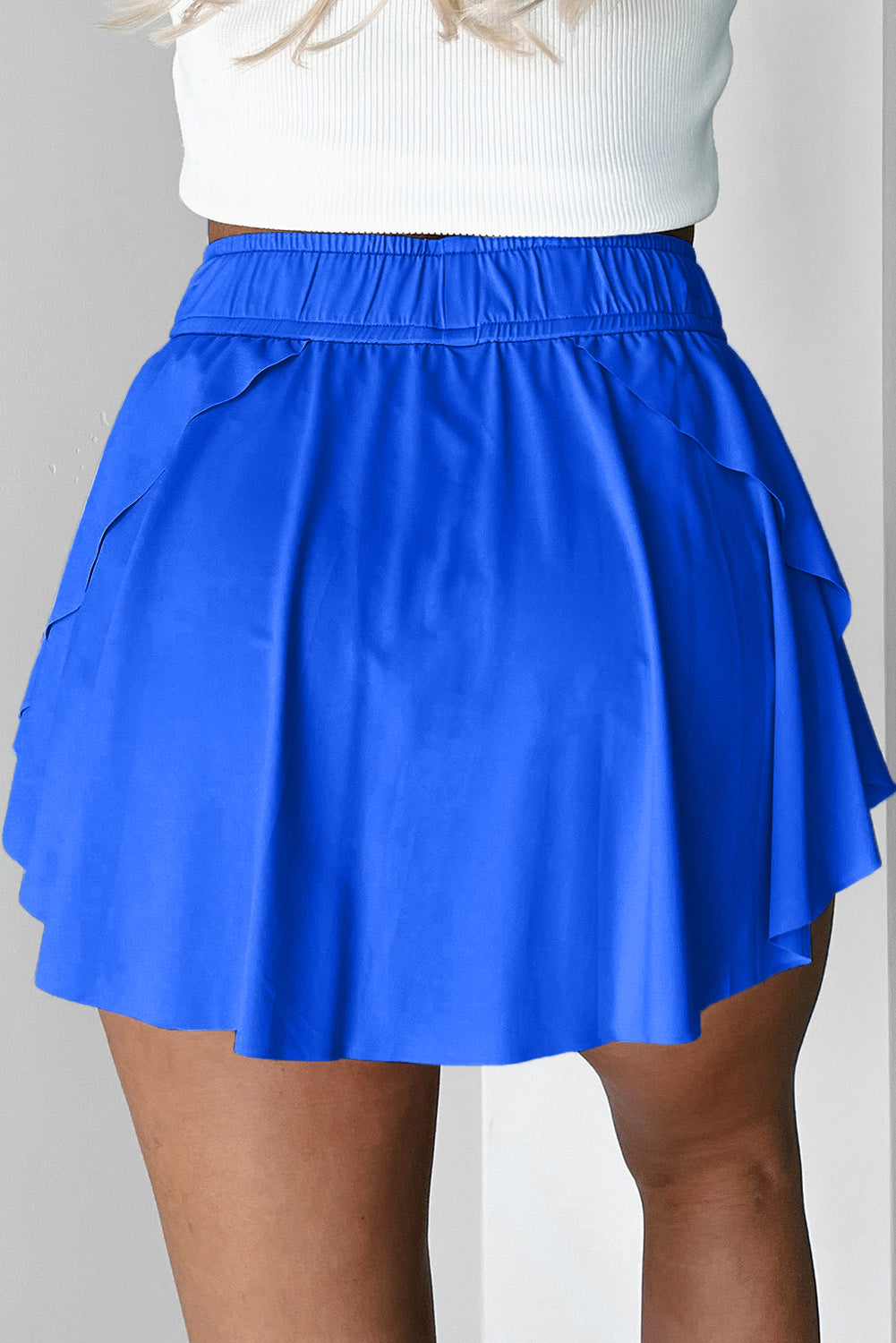 Sky Blue Drawstring High Waist Lined Tennis Skorts