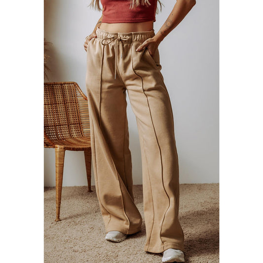 Smoke Gray Exposed Seam Drawstring High Waist Wide Leg Pants Womenswear Bottom