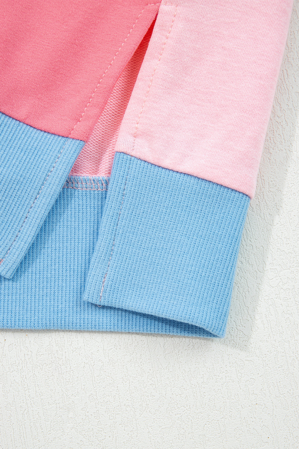 White Floral Colorblock Patchwork Notched Neck Long Sleeve Top