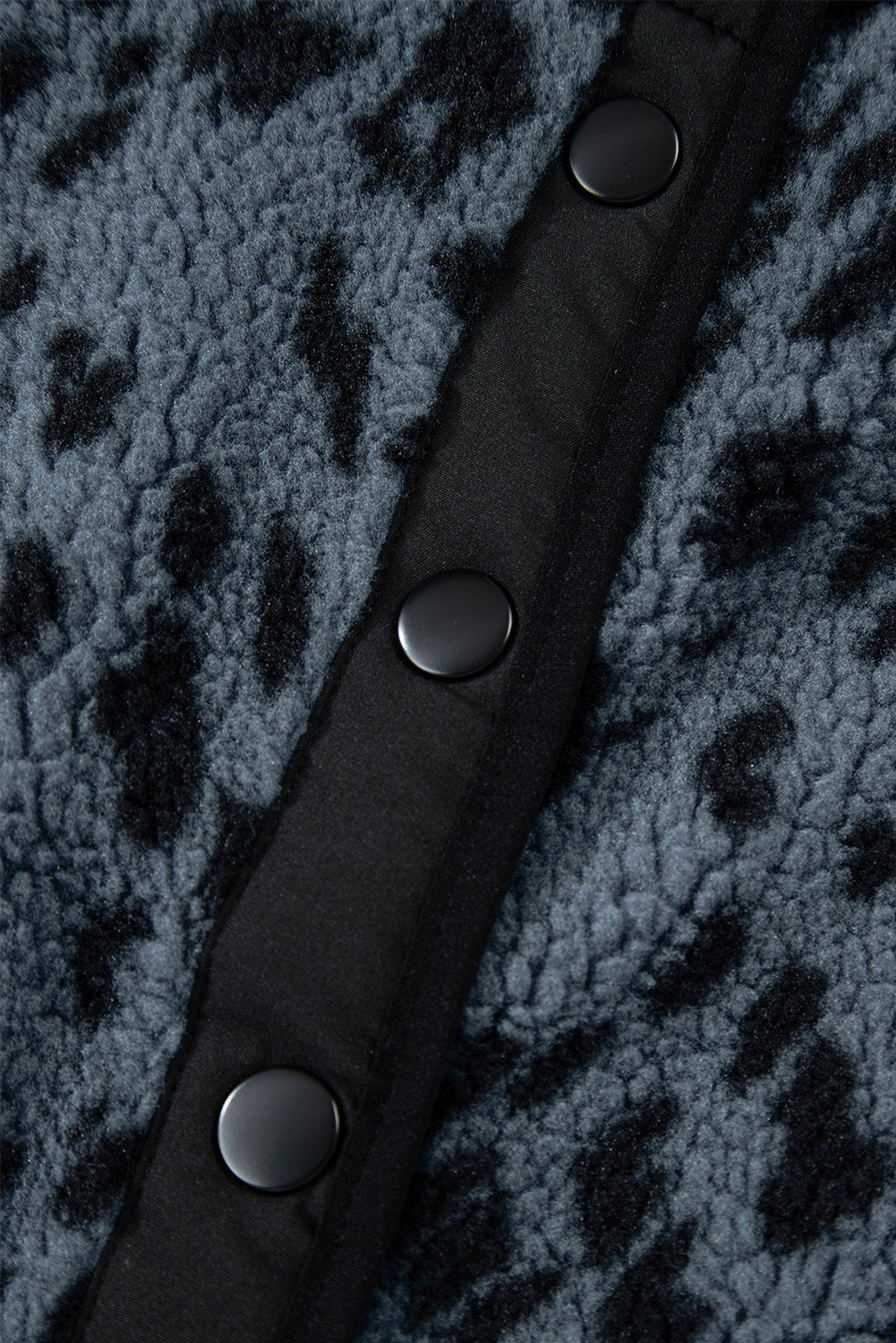 Blue Cow Print Buttoned Stand Collar Fleece Jacket