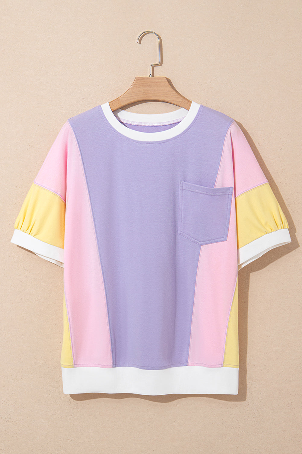 Purple Color Block Patchwork Half Sleeve Oversized T Shirt