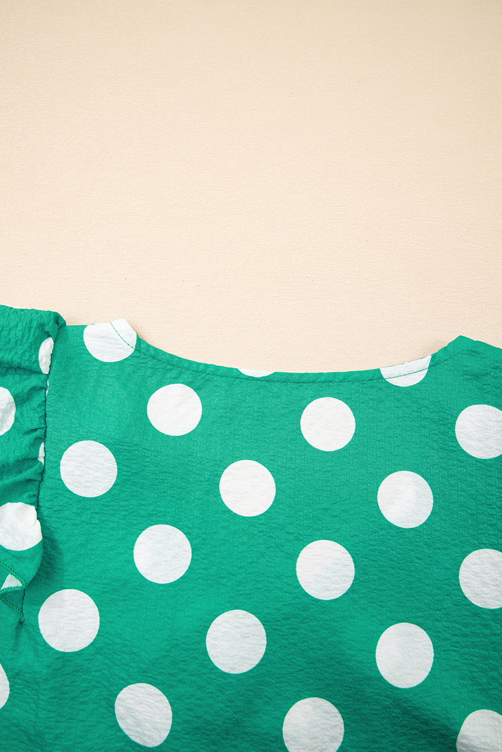 Green Polka Dot Print Ruffled Sleeve V Neck Blouse