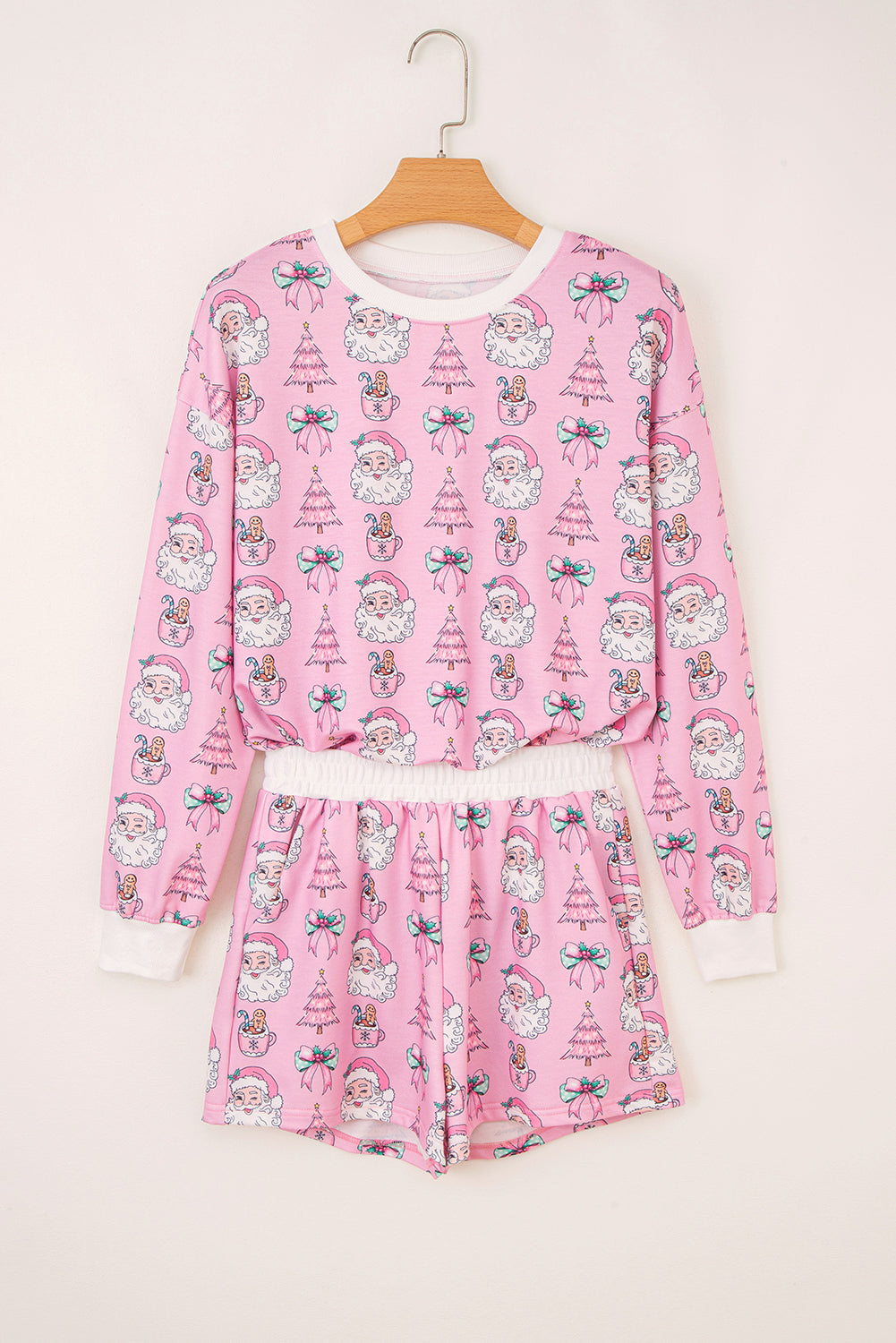 White Ho Ho Ho Letter Graphic Christmas Pajama Set