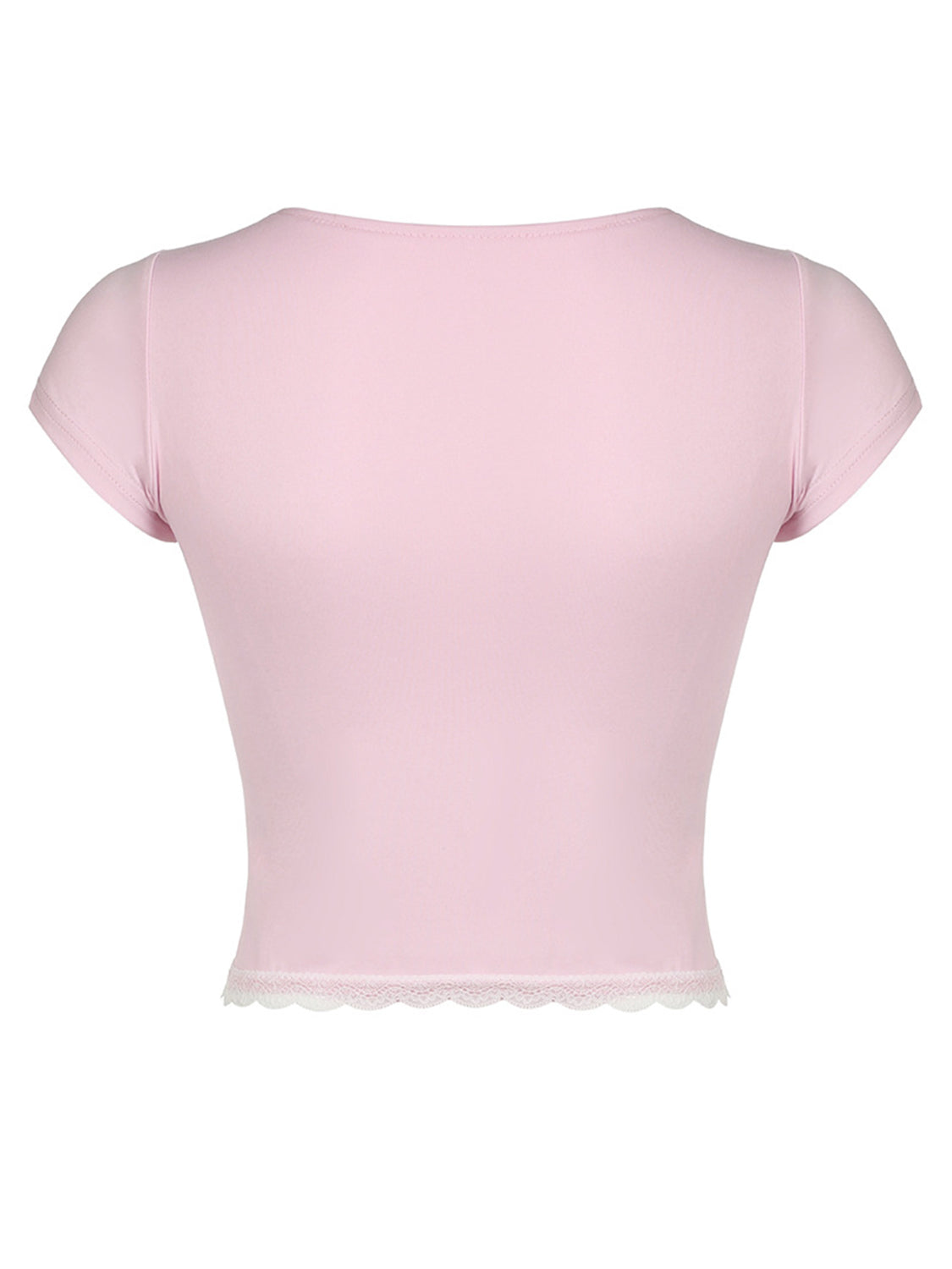Lace Detail Sweetheart Neck Short Sleeve T-Shirt