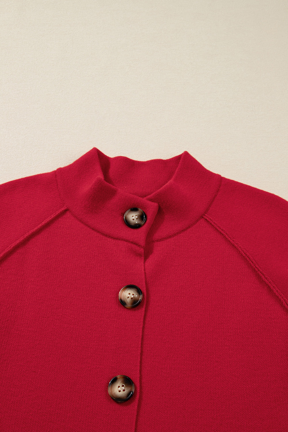 Fiery Red Solid Color Mock Collar Loose Jacket
