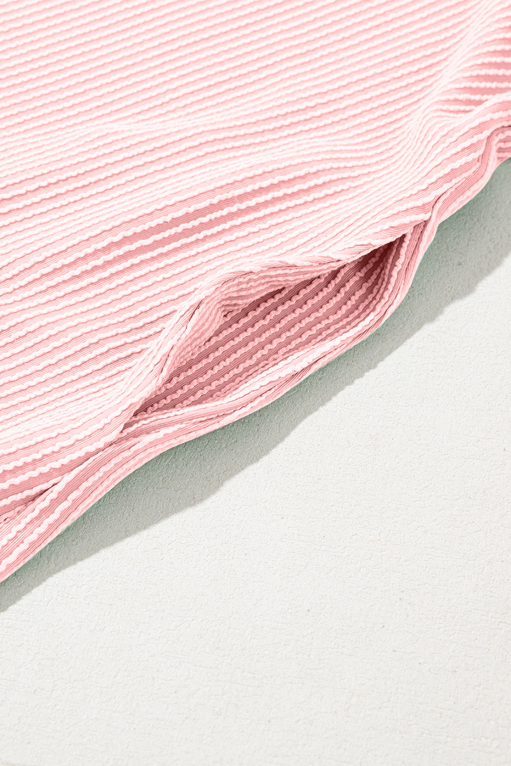 Bright Pink Corded Crew Neck Puff Sleeve Mini Dress