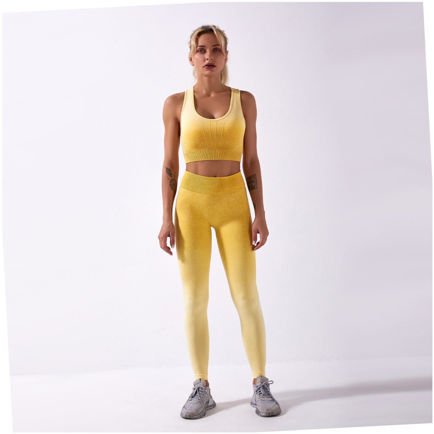 Shark knitting sports bra pants tie-dye gradient seamless