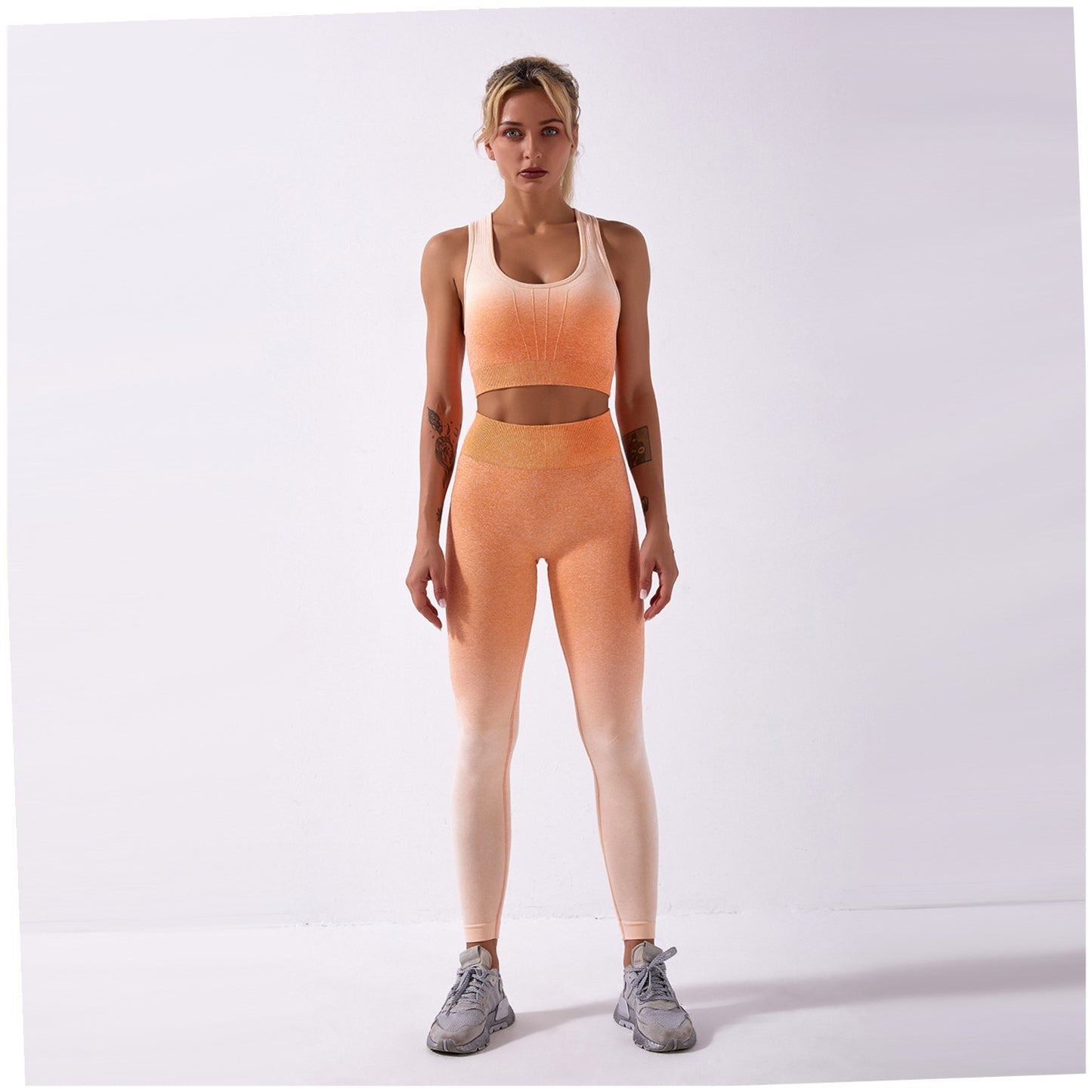 Shark knitting sports bra pants tie-dye gradient seamless