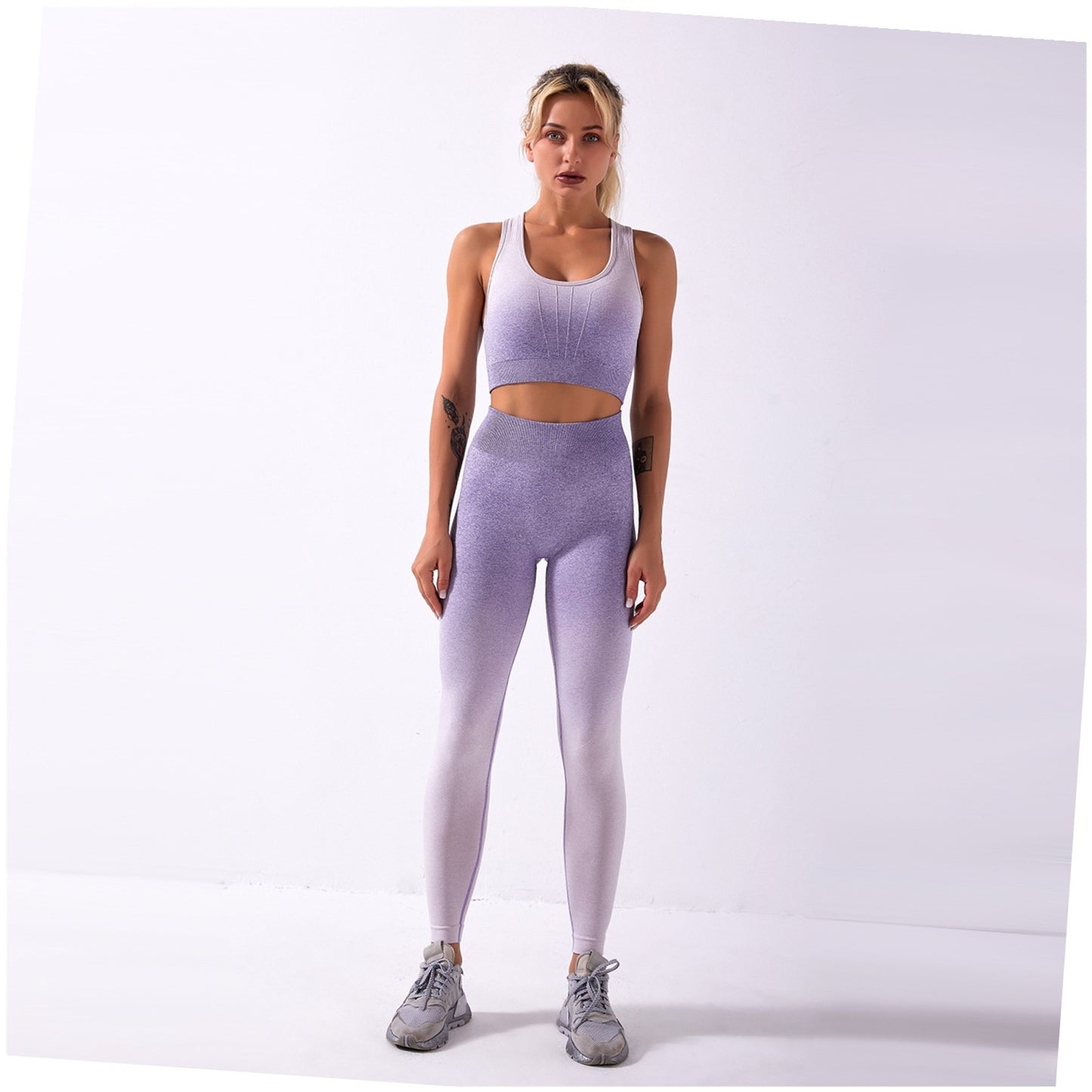 Shark knitting sports bra pants tie-dye gradient seamless
