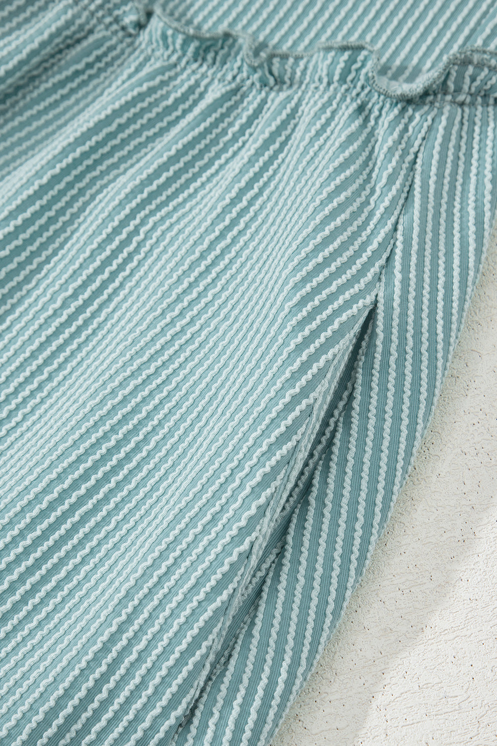 Canton Corded Knit Textured Patched Pocket Frilled Swing Mini Dress with Pockets