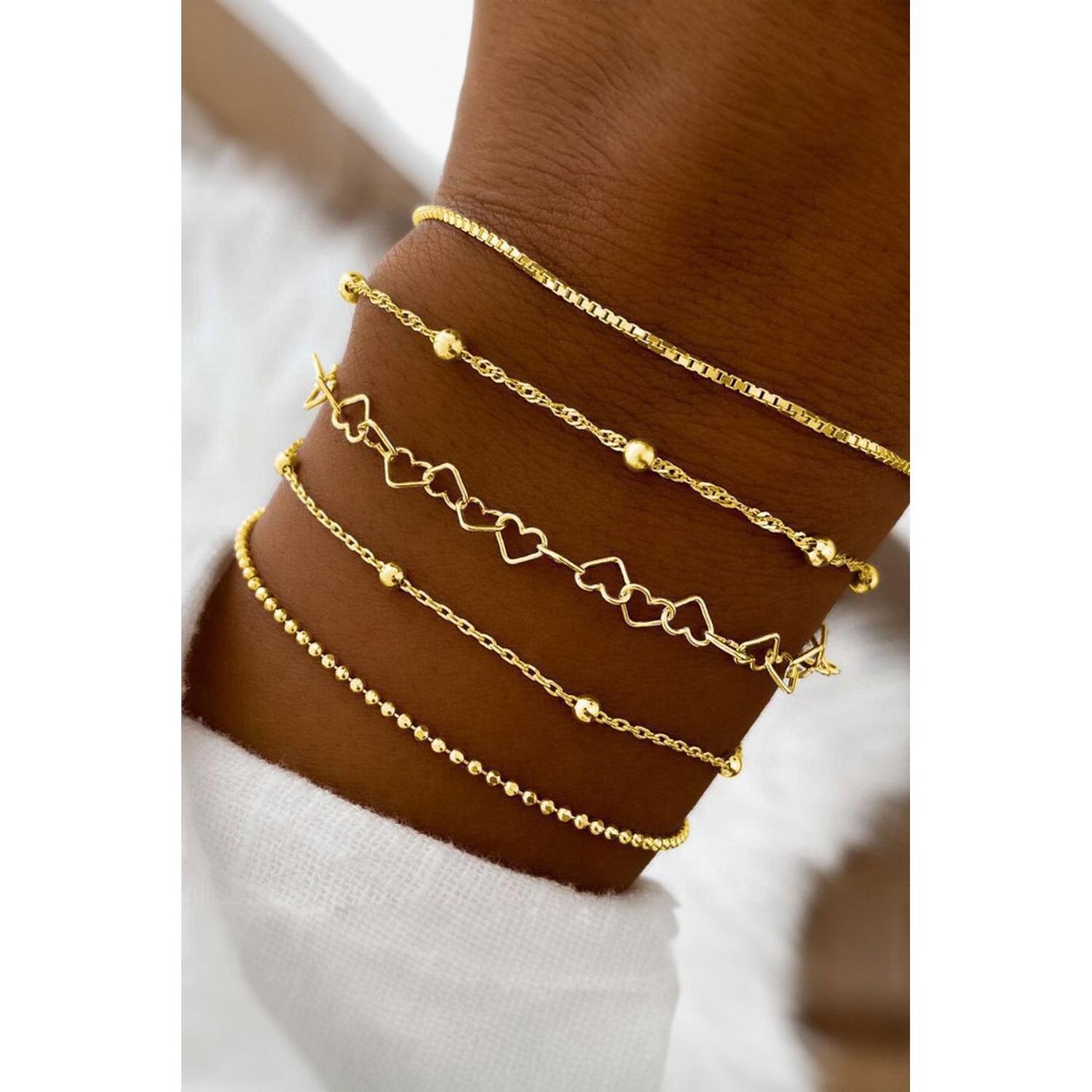 Gold Multi Layered Heart Shape Chain Bracelet