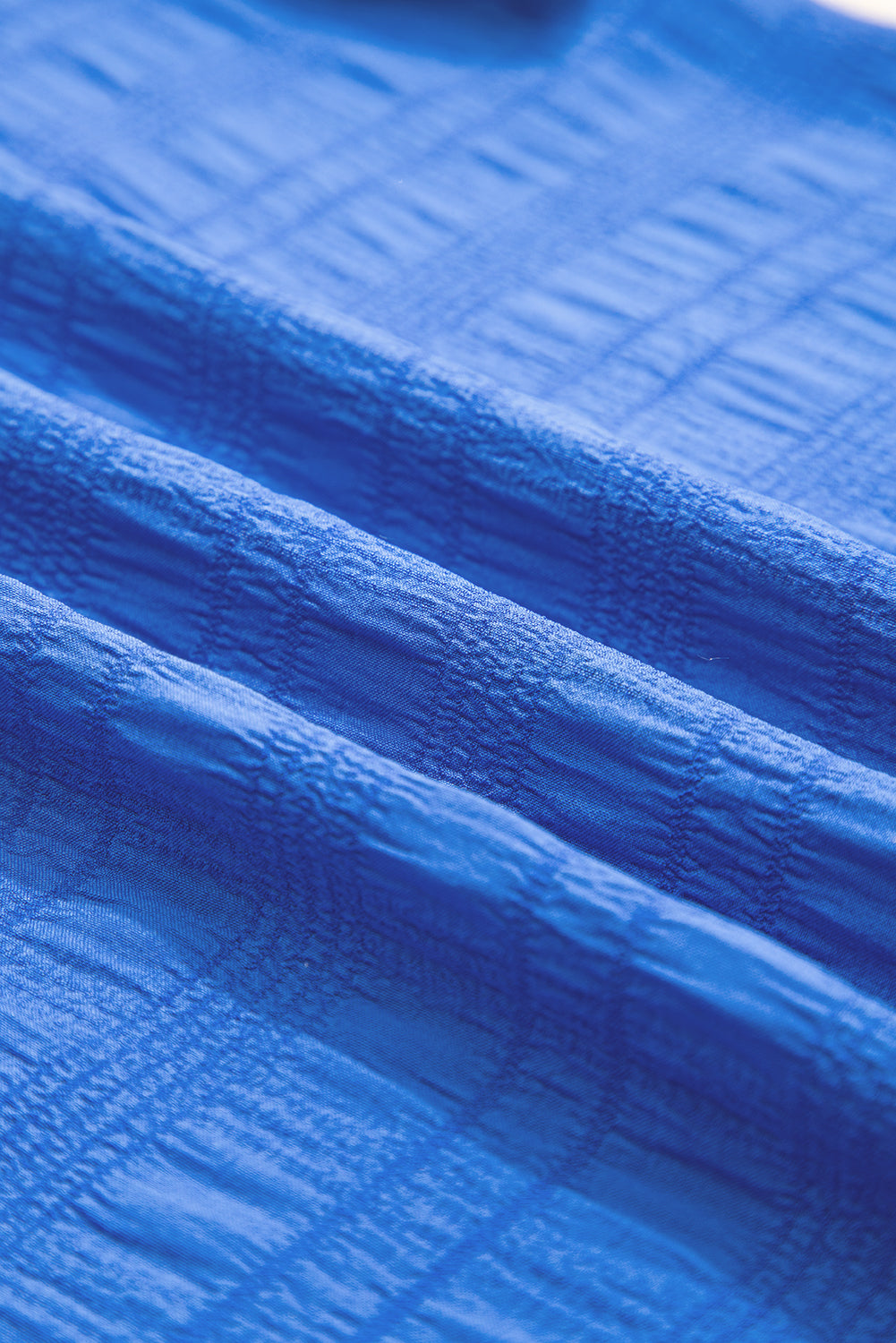 Dark Blue Textured Ruffled Sleeve Round Neck Top