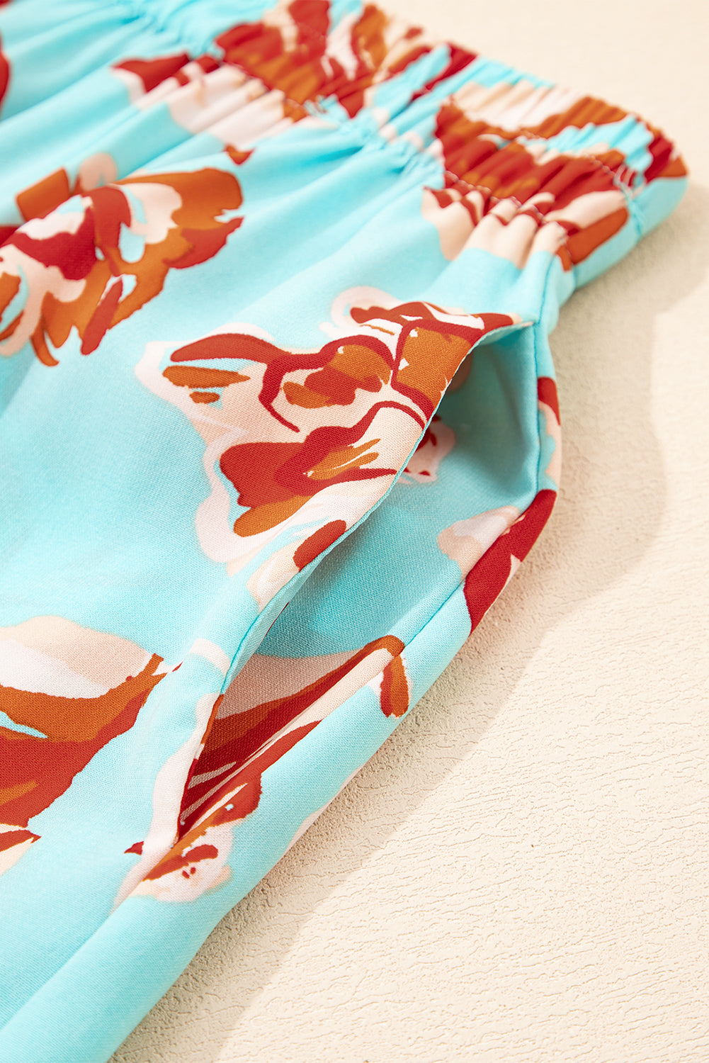 Blue Bohemian Floral Print Tiered Maxi Skirt with Split