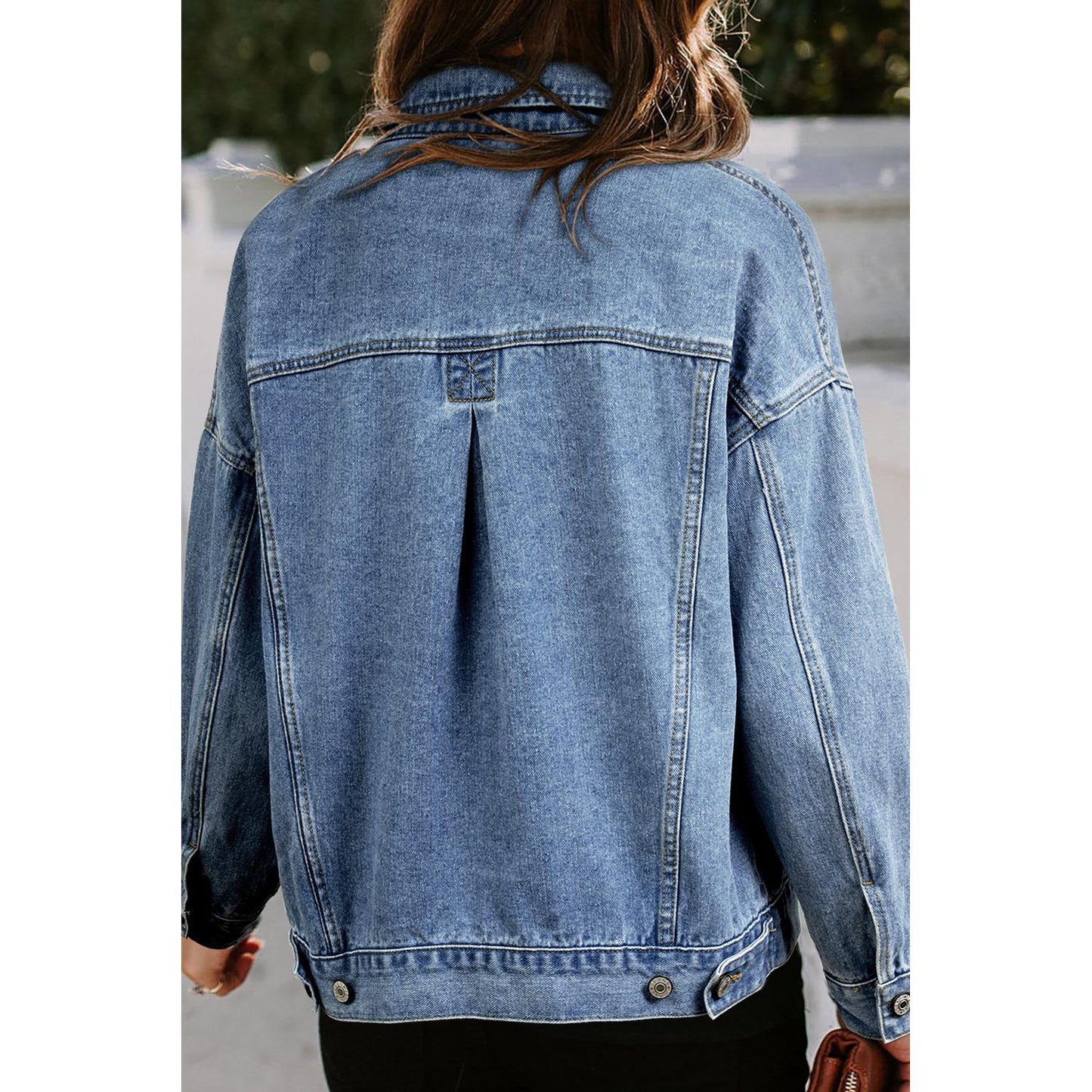Blue Stripe Washed Oversized Pocketed Denim Jacket