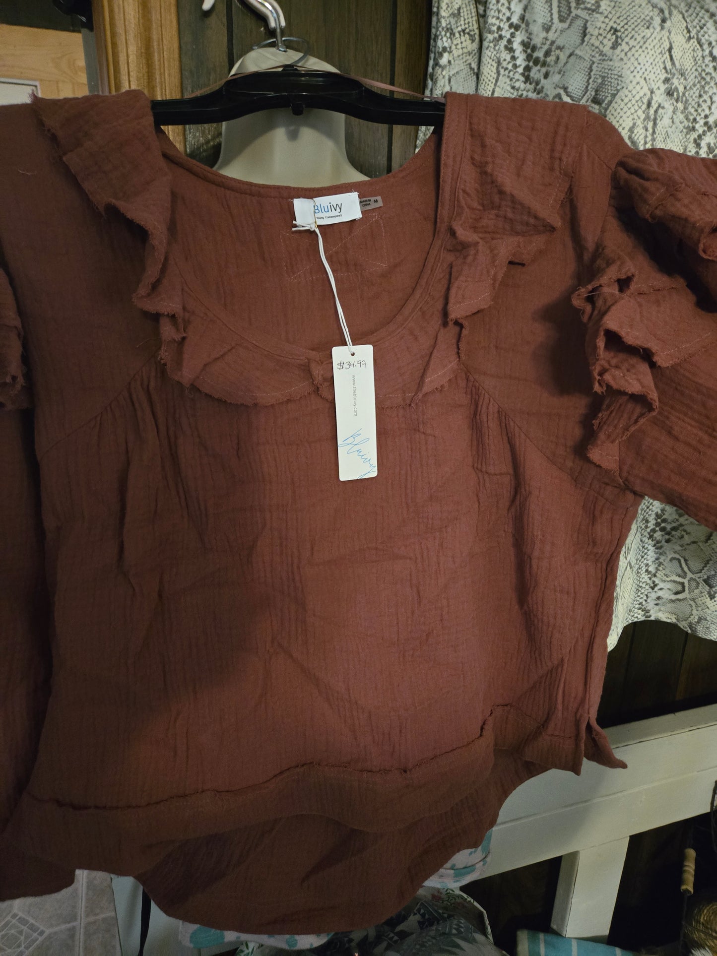 Blu Ivy Rust Ruffled Long Sleeve top
