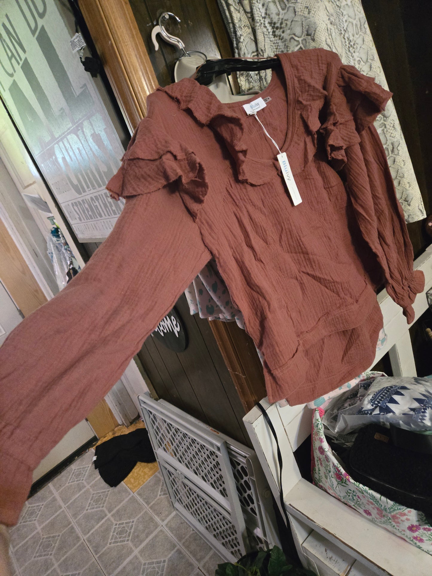 Blu Ivy Rust Ruffled Long Sleeve top