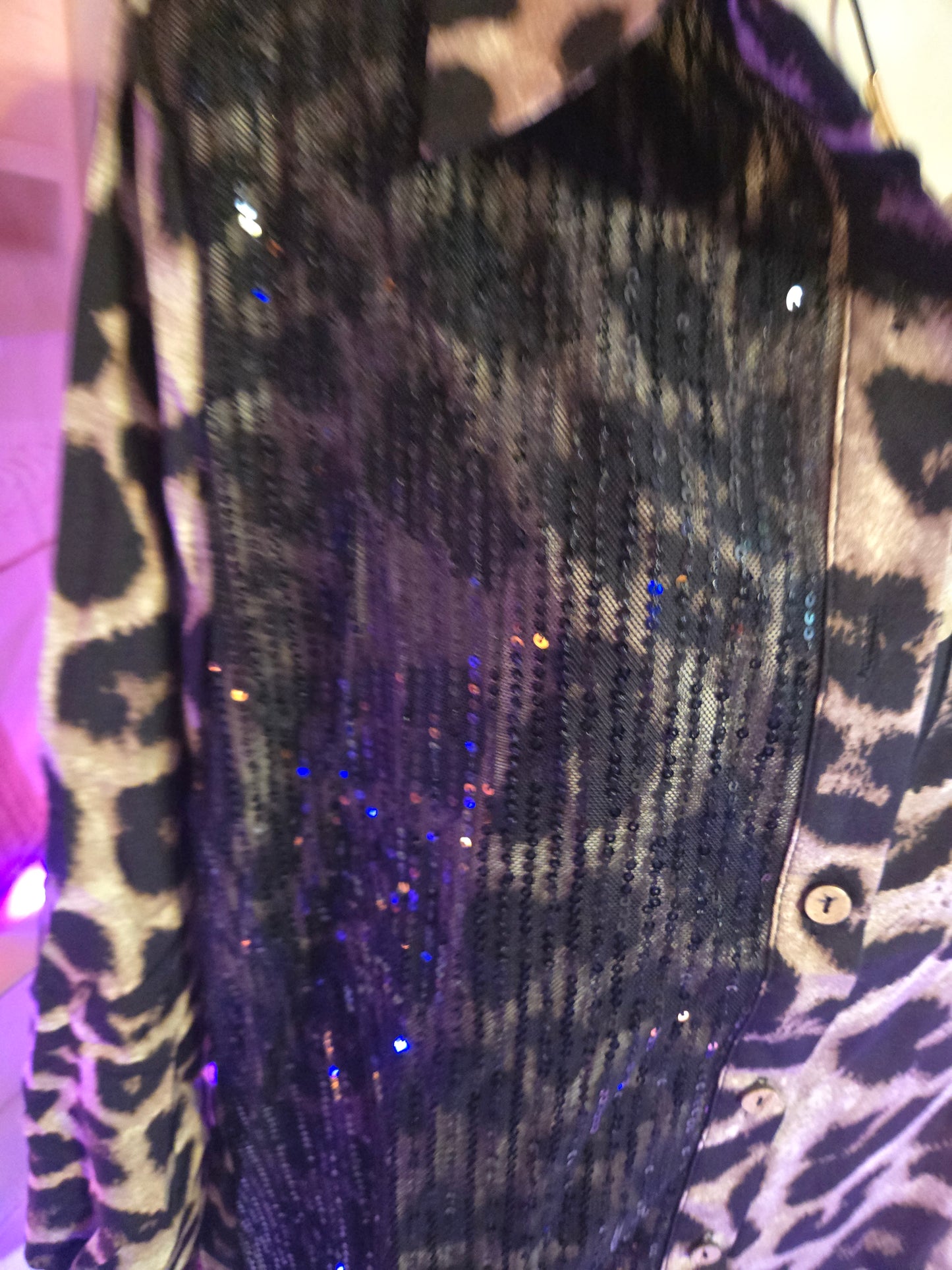 Sequin Leopard Print Button Down Blouse – Glam Wild Long Sleeve Top