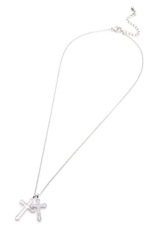 Cubic Zirconia Double Cross Pendant Necklace