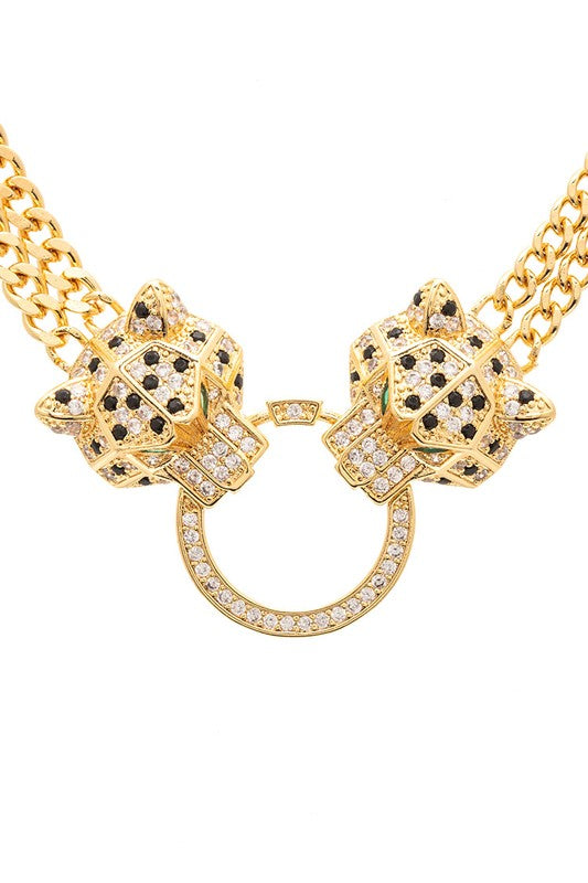 Double Leopard Head Statement Necklace