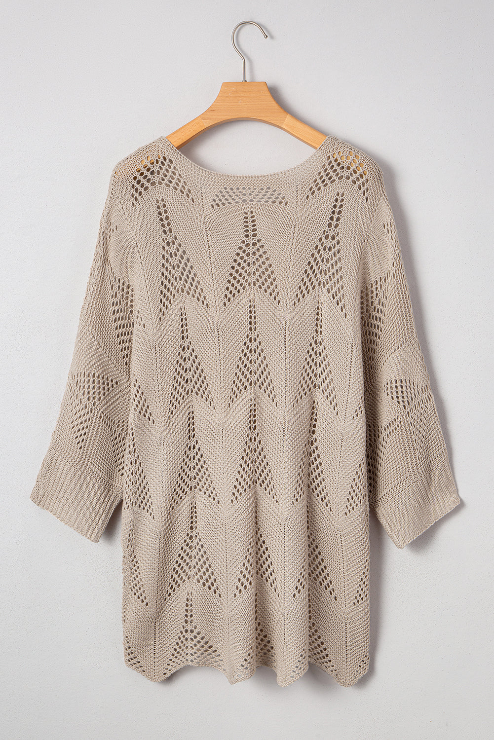 Navy Blue Hollow Out Knit 3/4 Sleeve Loose Sweater