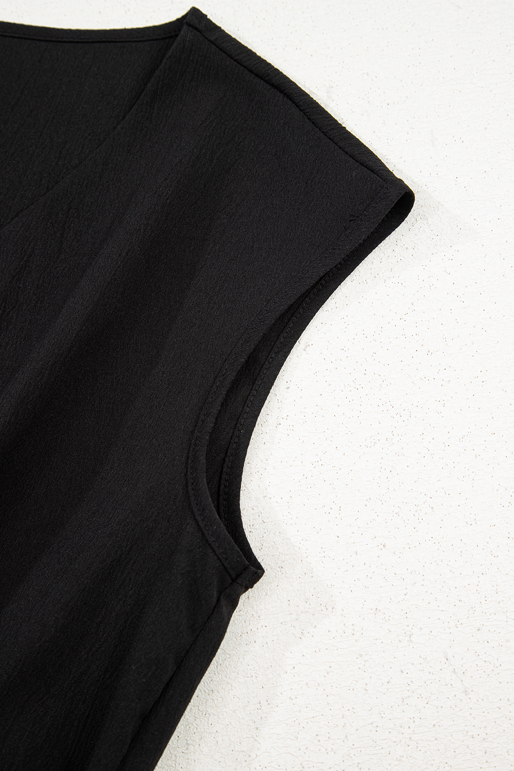 Black V Neck Knot Waist Sleeveless Top and Wide Leg Pants Set