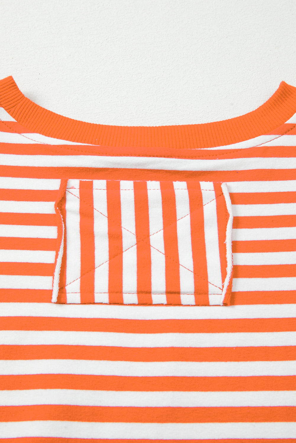 Orange Stripe Exposed Seam Drop Shoulder Casual Pullover Top