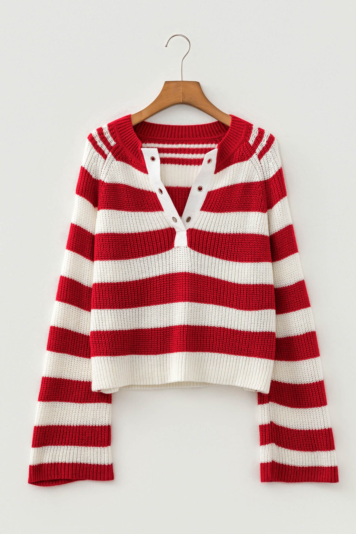 Red Stripe Striped Colorblock V Neck Long Sleeve Shift Sweater
