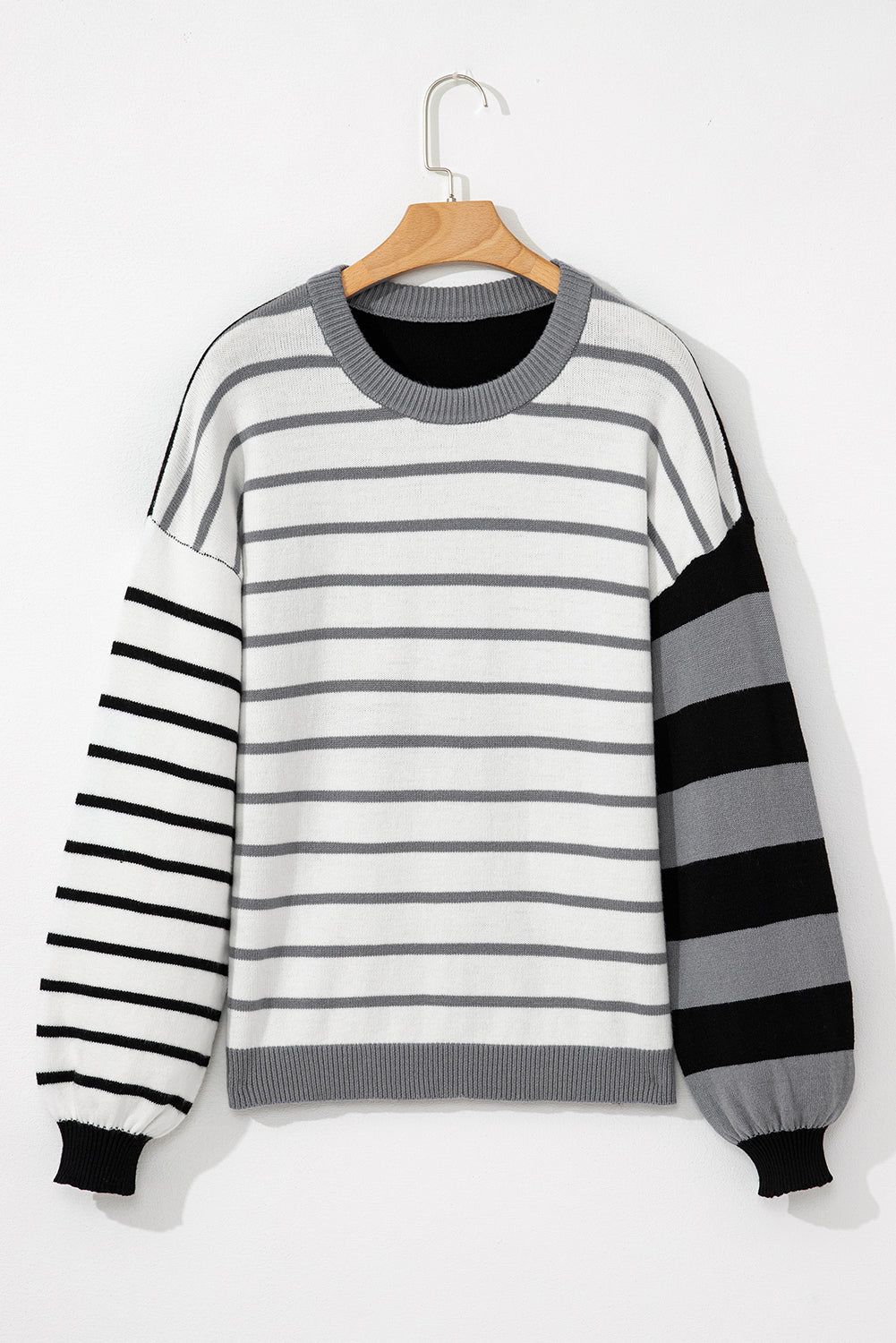 Orange Striped Colorblock Pullover Sweater
