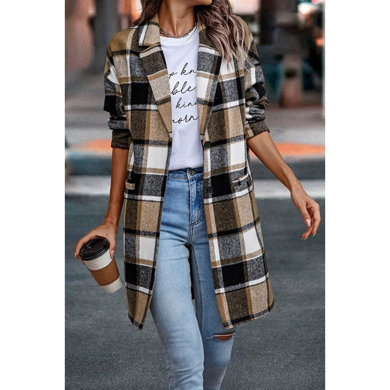 Women's Plaid Lapel Suit Casual Jacket