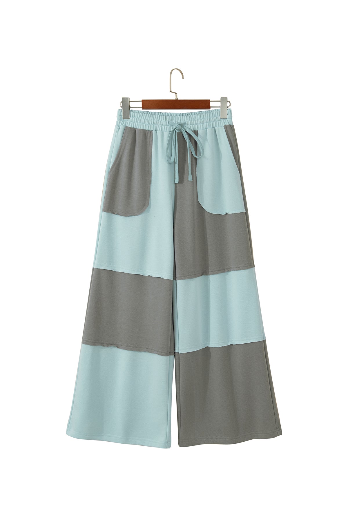 Russet Orange Raw Seam Colorblock Wide Leg Ankle Length Casual Pants