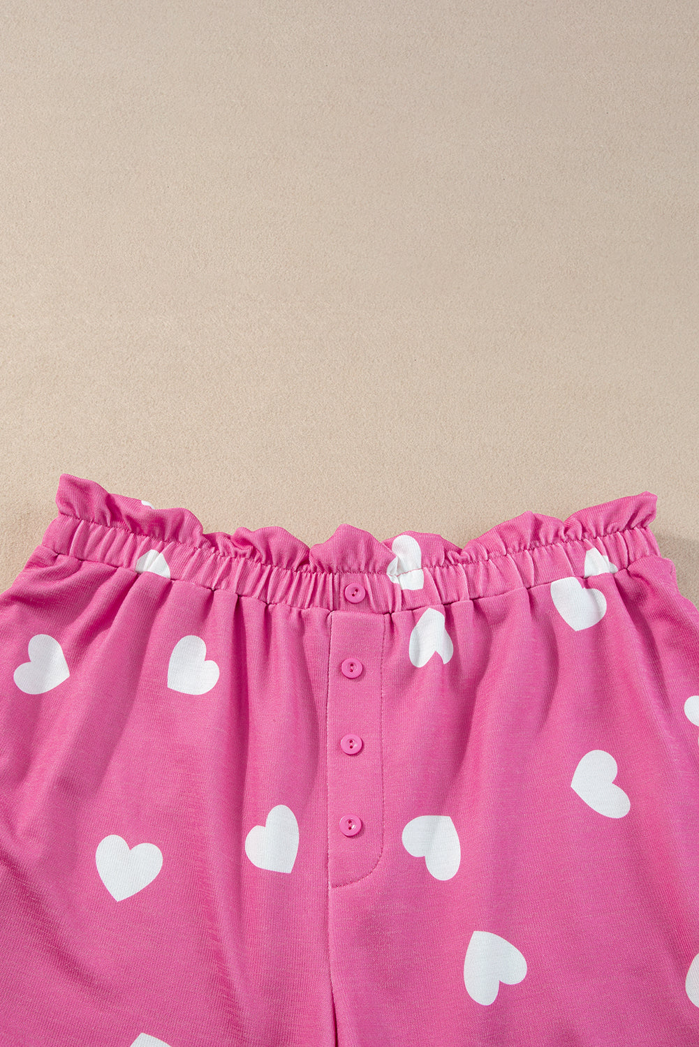 Pink Valentine Heart Print Long Sleeve Top and Shorts Pajama Set