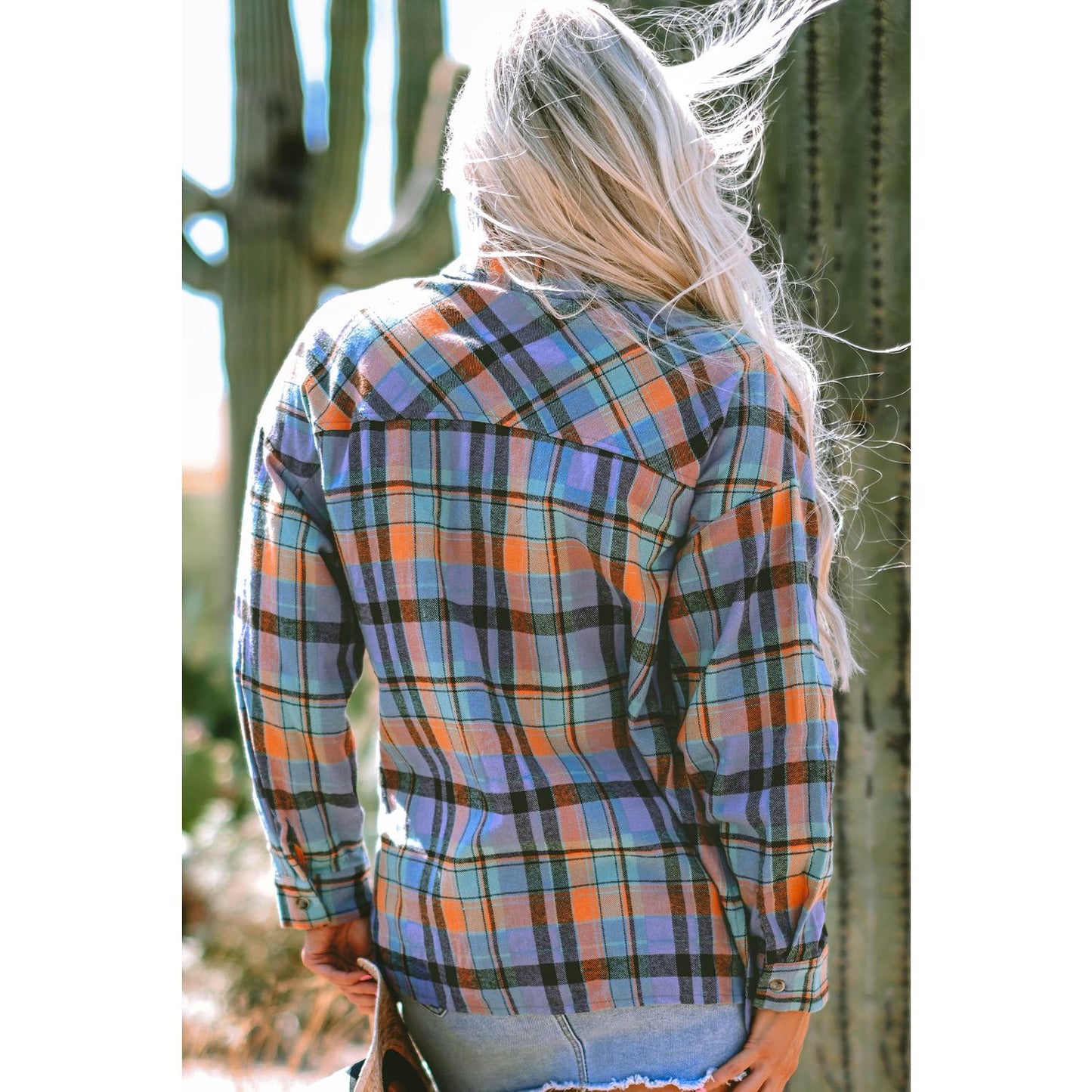 Orange Plaid Print Loose Vintage Shirt