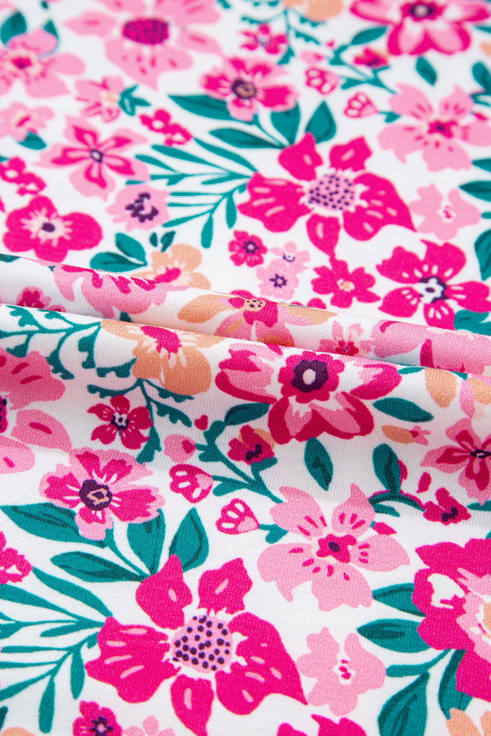 Pink Plus Size Floral Print Corded Patchwork Loose Top