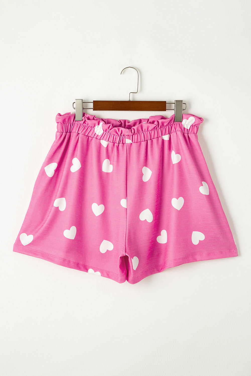 Pink Valentine Heart Print Long Sleeve Top and Shorts Pajama Set
