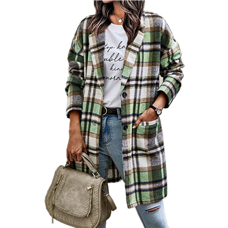 Women's Plaid Lapel Suit Casual Jacket