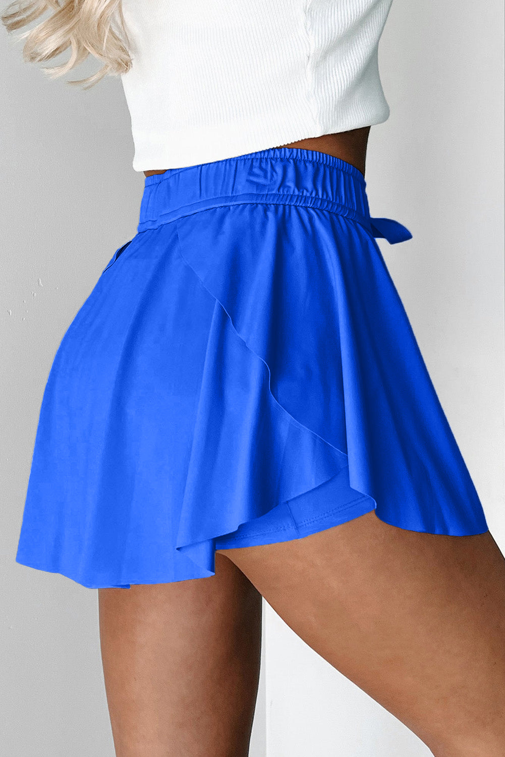 Sky Blue Drawstring High Waist Lined Tennis Skorts