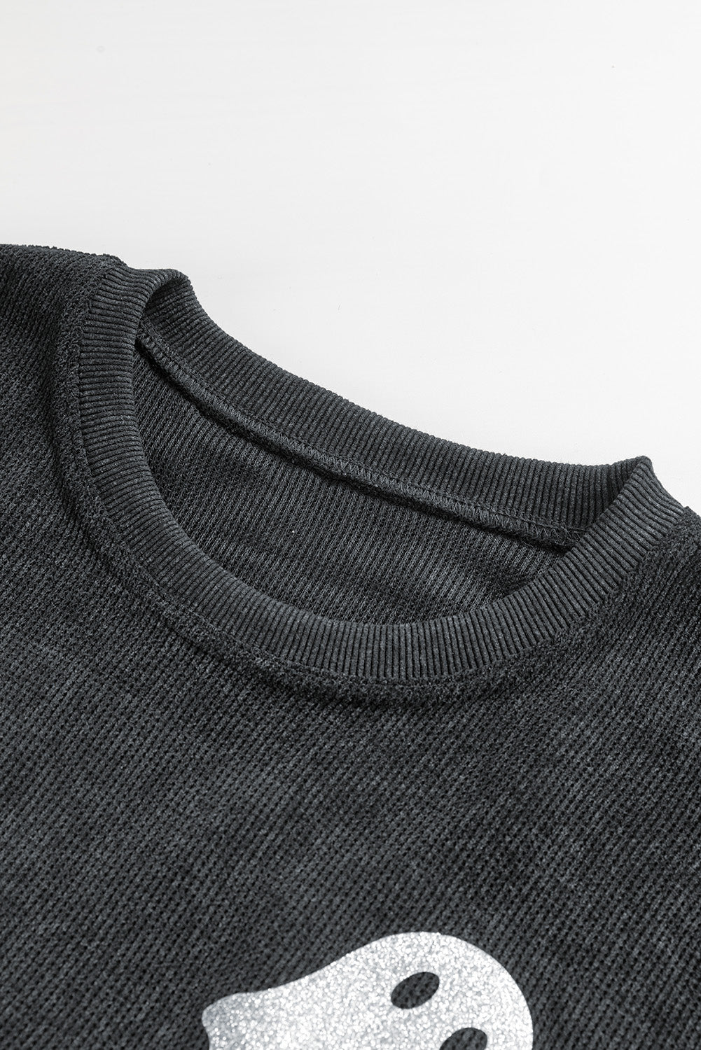 Blue Halloween Ghost Corded Crew Neck Loose Sweatshirt