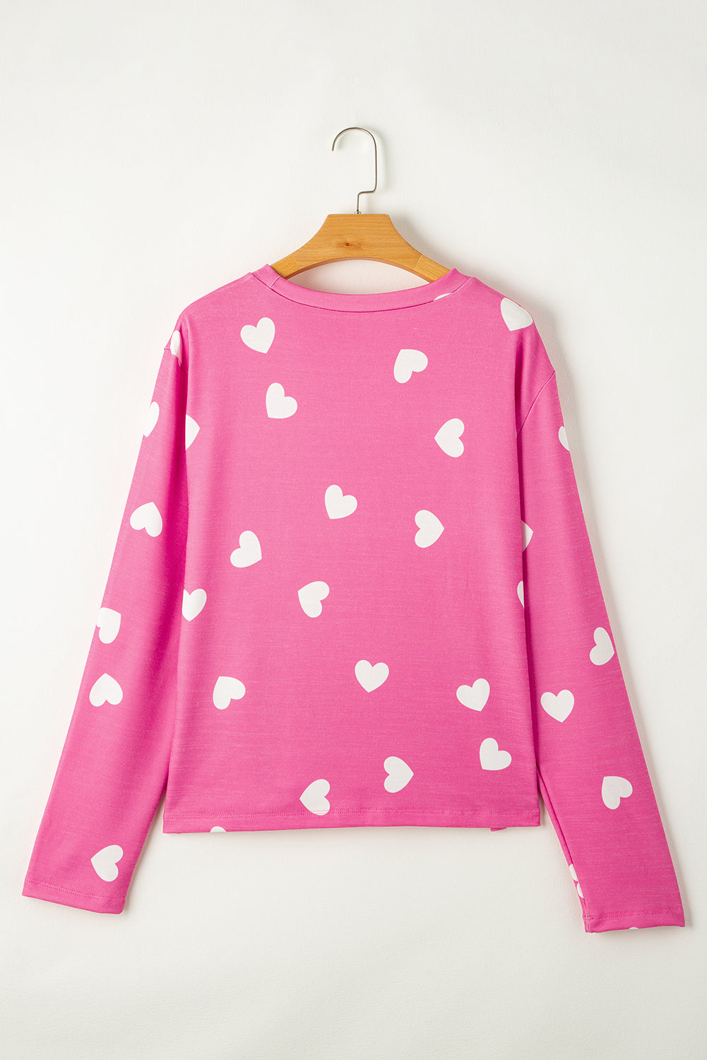 Pink Valentine Heart Print Long Sleeve Top and Shorts Pajama Set