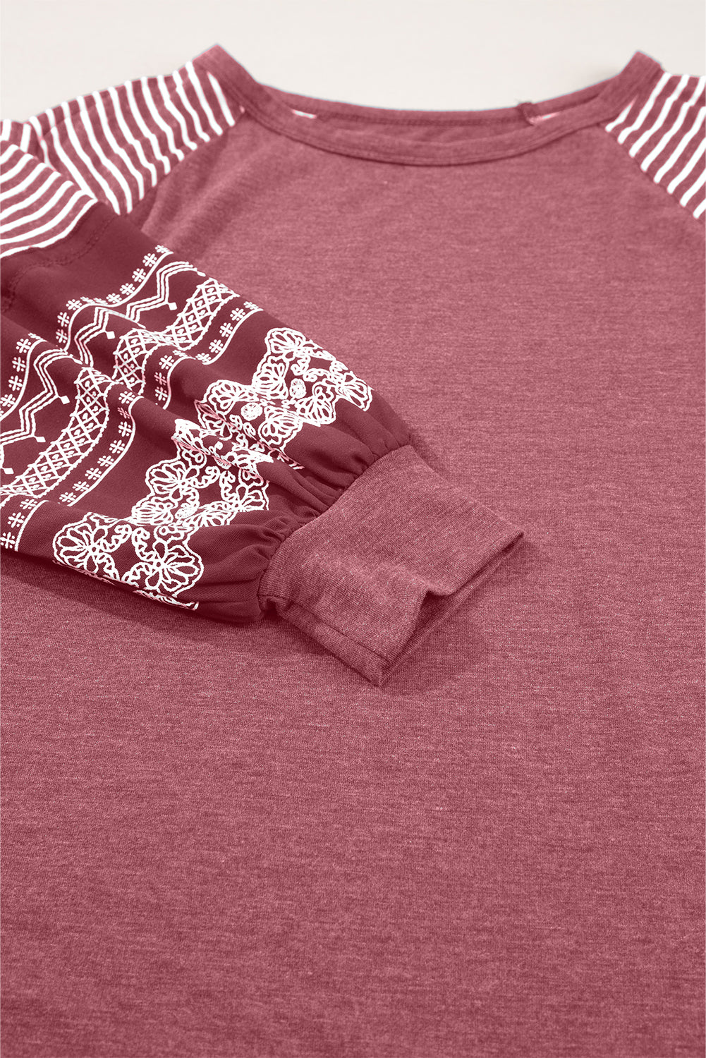 Tillandsia Purple Contrast Print Striped Raglan Long Sleeve Loose Top
