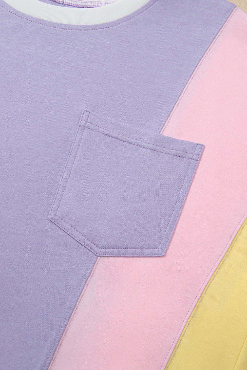 Purple Color Block Patchwork Half Sleeve Oversized T Shirt
