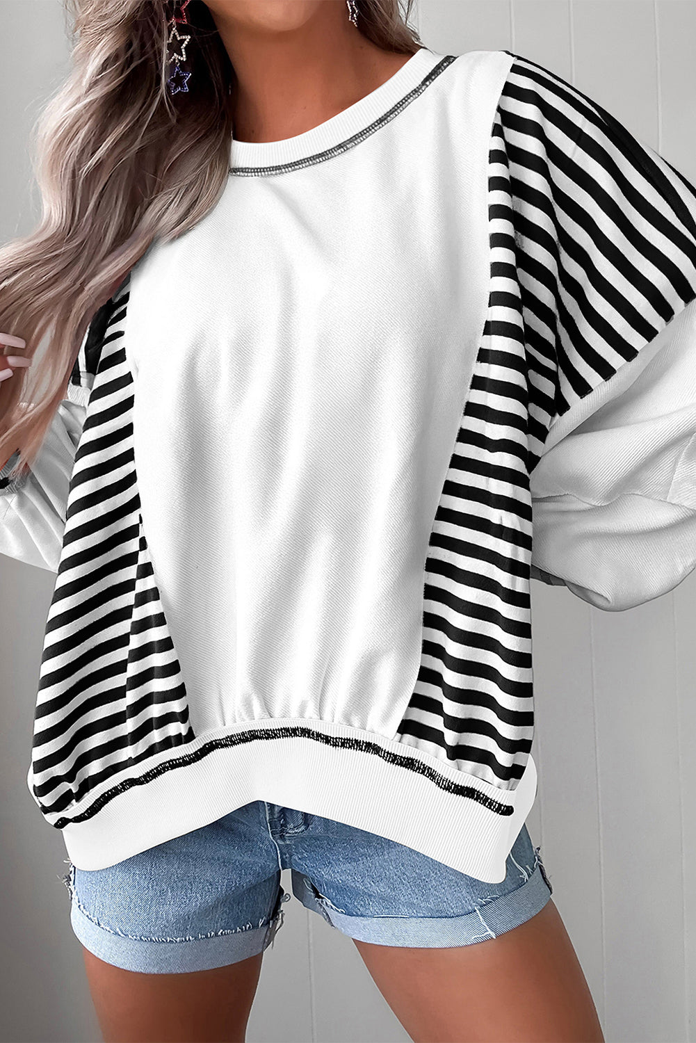 Red Striped Colorblock Patchwork Oversized Sweatshirt
