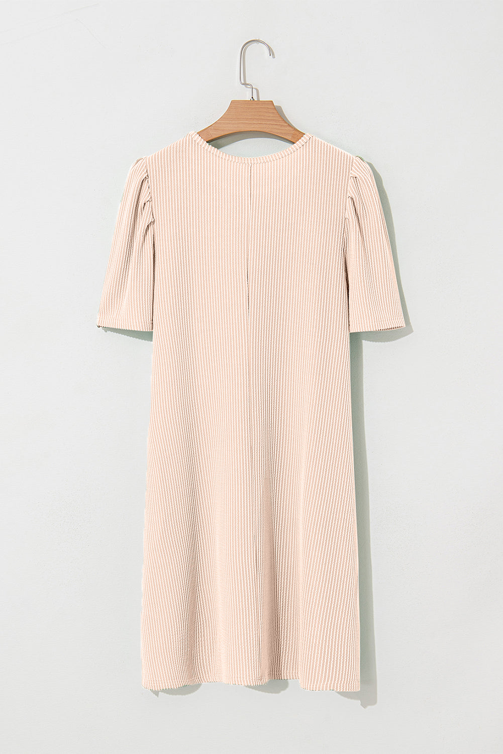 Bright Pink Corded Crew Neck Puff Sleeve Mini Dress