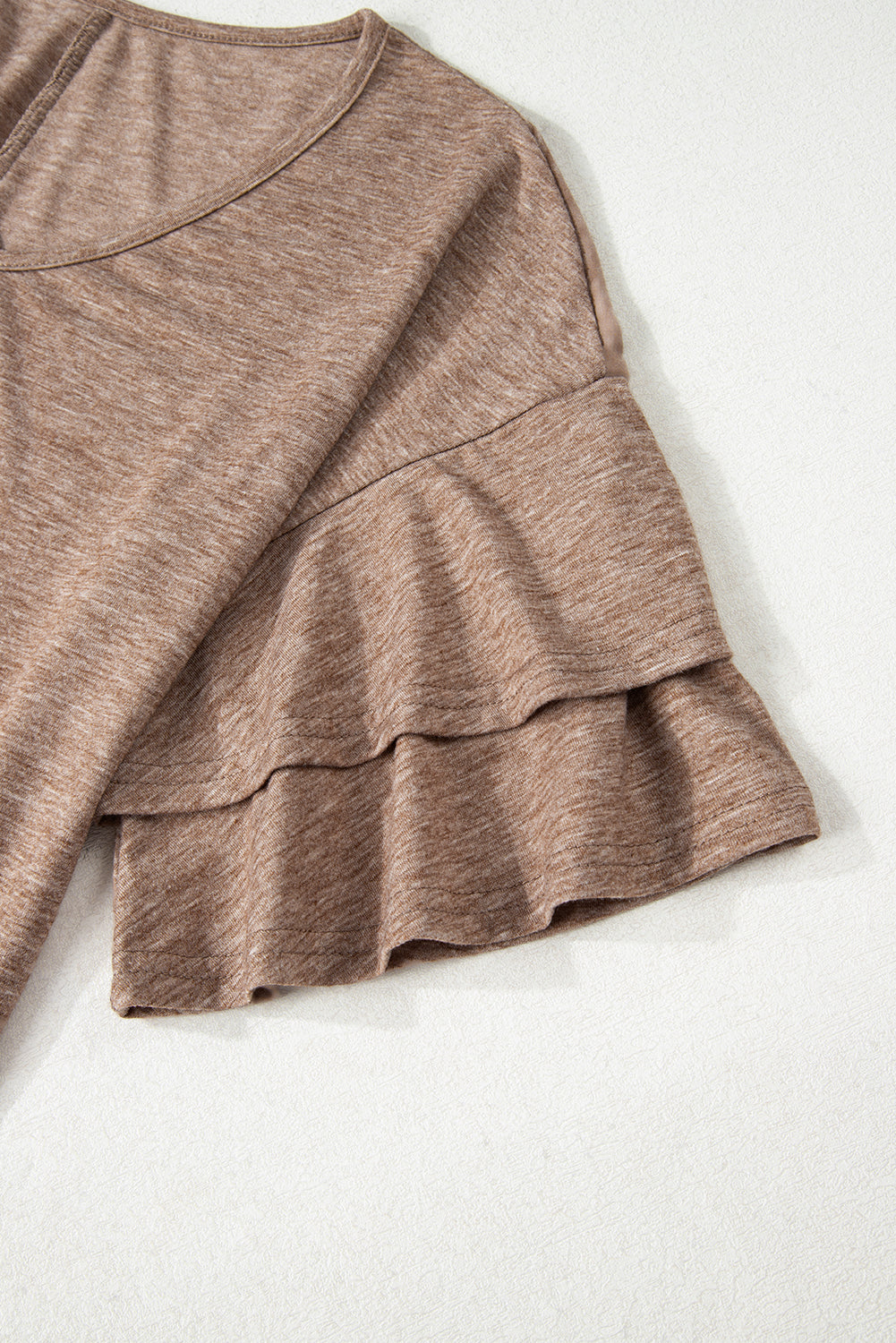 DUNE Solid Colour V-Neck Double Layer Sleeve Loose T-Shirt