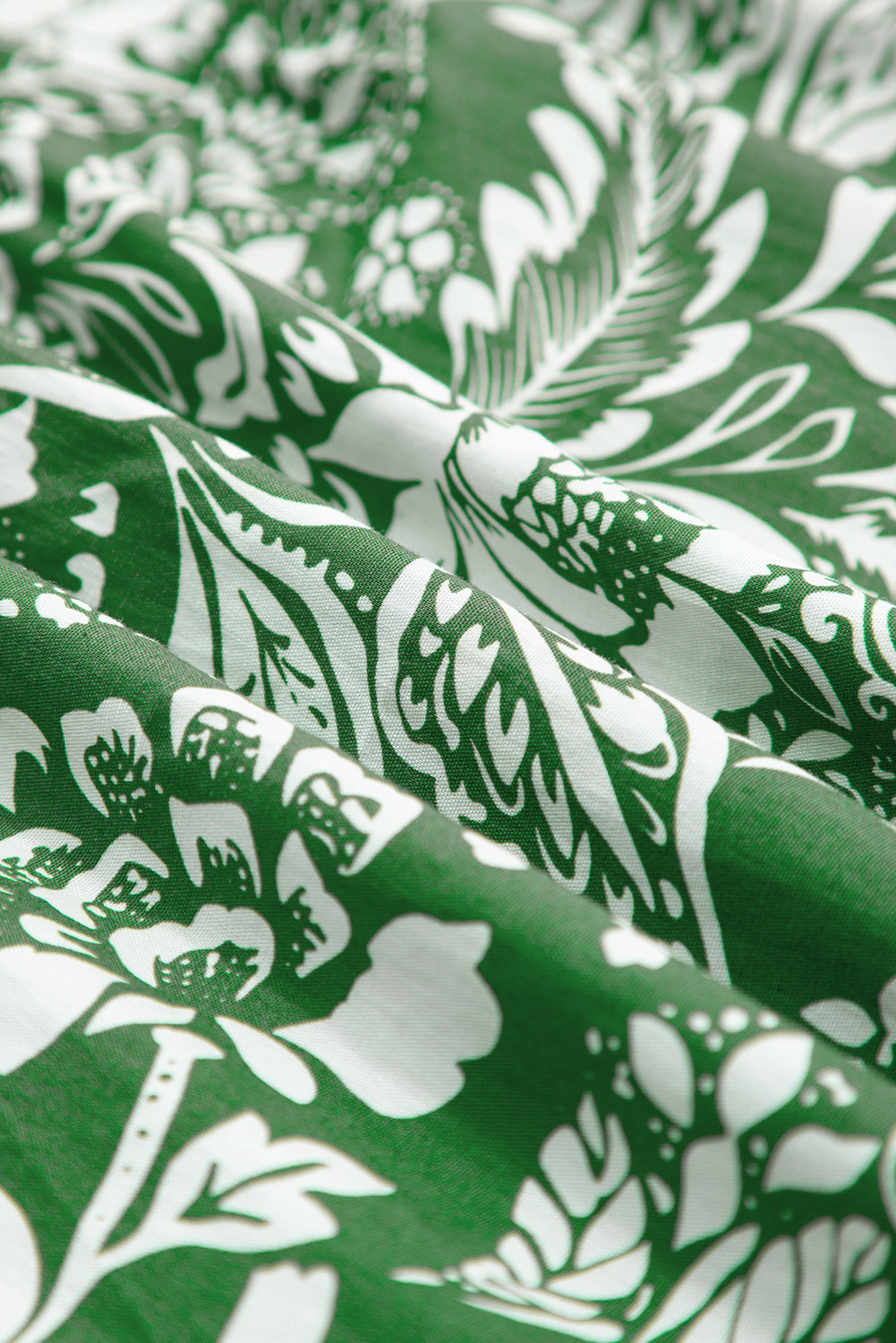 Green Floral Print Shirred Crop Top and High Waist Midi Skirt Set