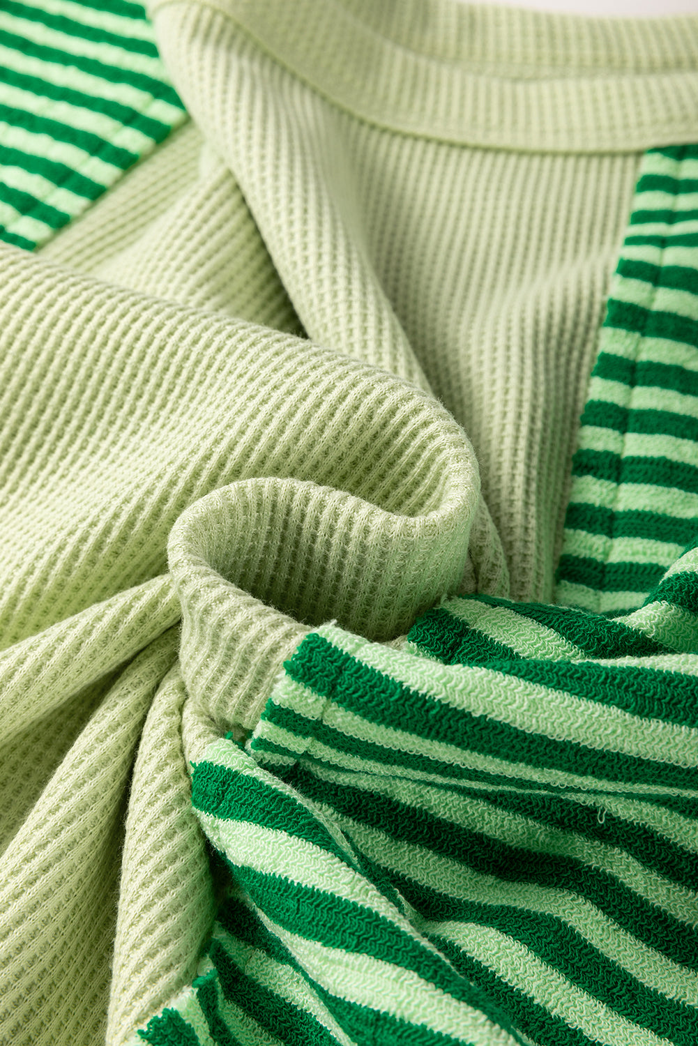 Mint Green Striped Patchwork Textured Colorblock 3/4 Sleeve Knit Top