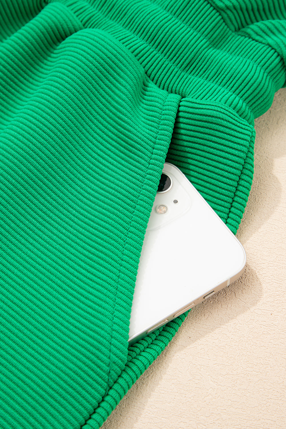 Bright Green Textured Short Sleeve Half Zip Drawstring Waist Romper