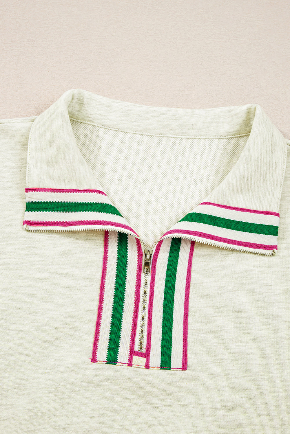 Sachet Pink Pop of Color Collared Patchwork Pullover Sweatshirt
