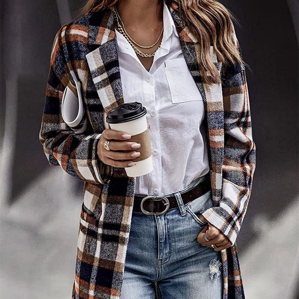 Women's Plaid Lapel Suit Casual Jacket