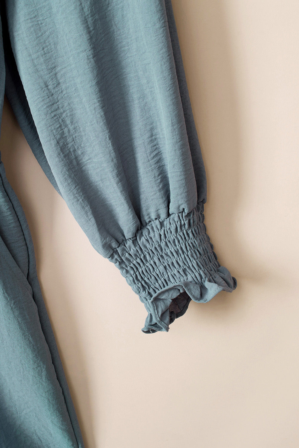 Gray Knot Front Casual Shirred Cuffs Puff Sleeve Romper